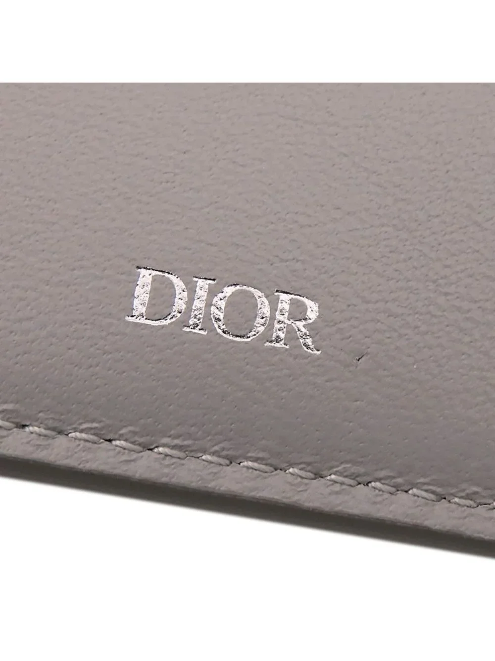 Dior CD Diamond Gray Leather Compact Wallet Bifold Billfold